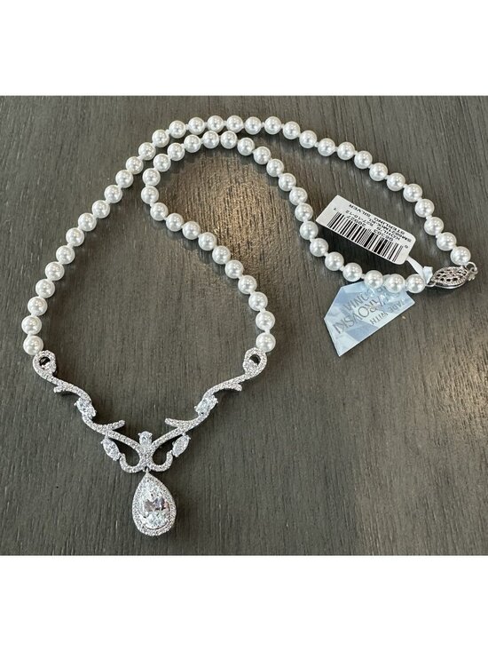 EMOTIONS Jewelry - Sterling Silver Swarovski Crystal Pendant Necklace 17” Glass Pearl Bead NWT $525